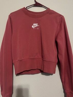 Nike Women's Cropped Crew Sweatshirt - Maroon with White Logo